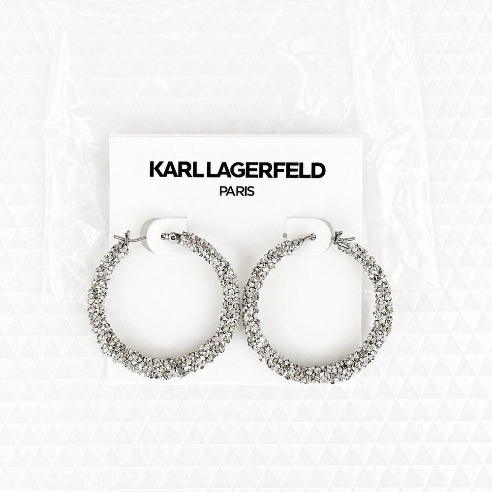 Karl Lagerfeld Paris Crystal Pavé Hoop Earrings Silver Tone Statement